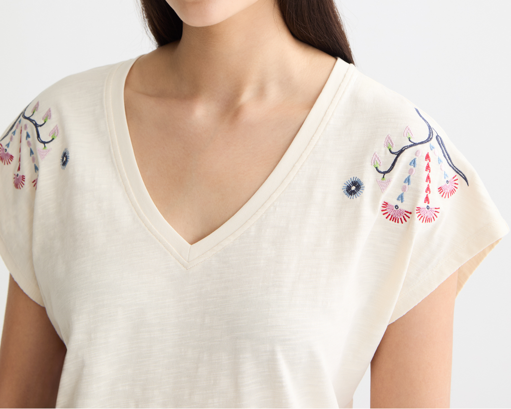 Embroidered V-neck T-shirt