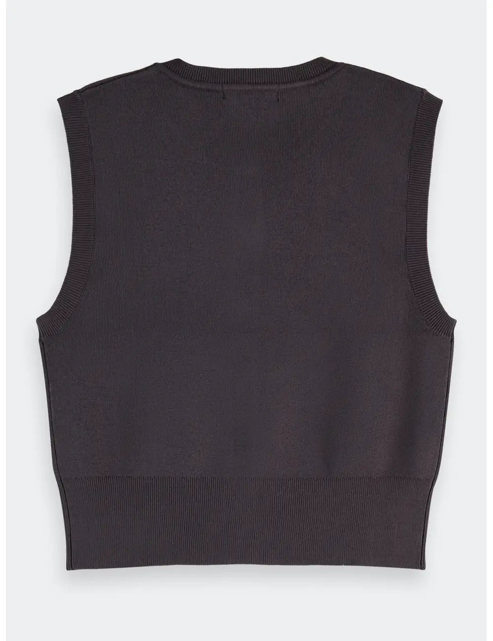 Knitted Spencer Charcoal flat lay back view by Scotch & Soda