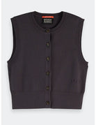 Knitted Spencer Charcoal flat lay front view by Scotch & Soda