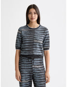 Lurex Jacquard Tee close-up on model showing fit and detail by Scotch & Soda