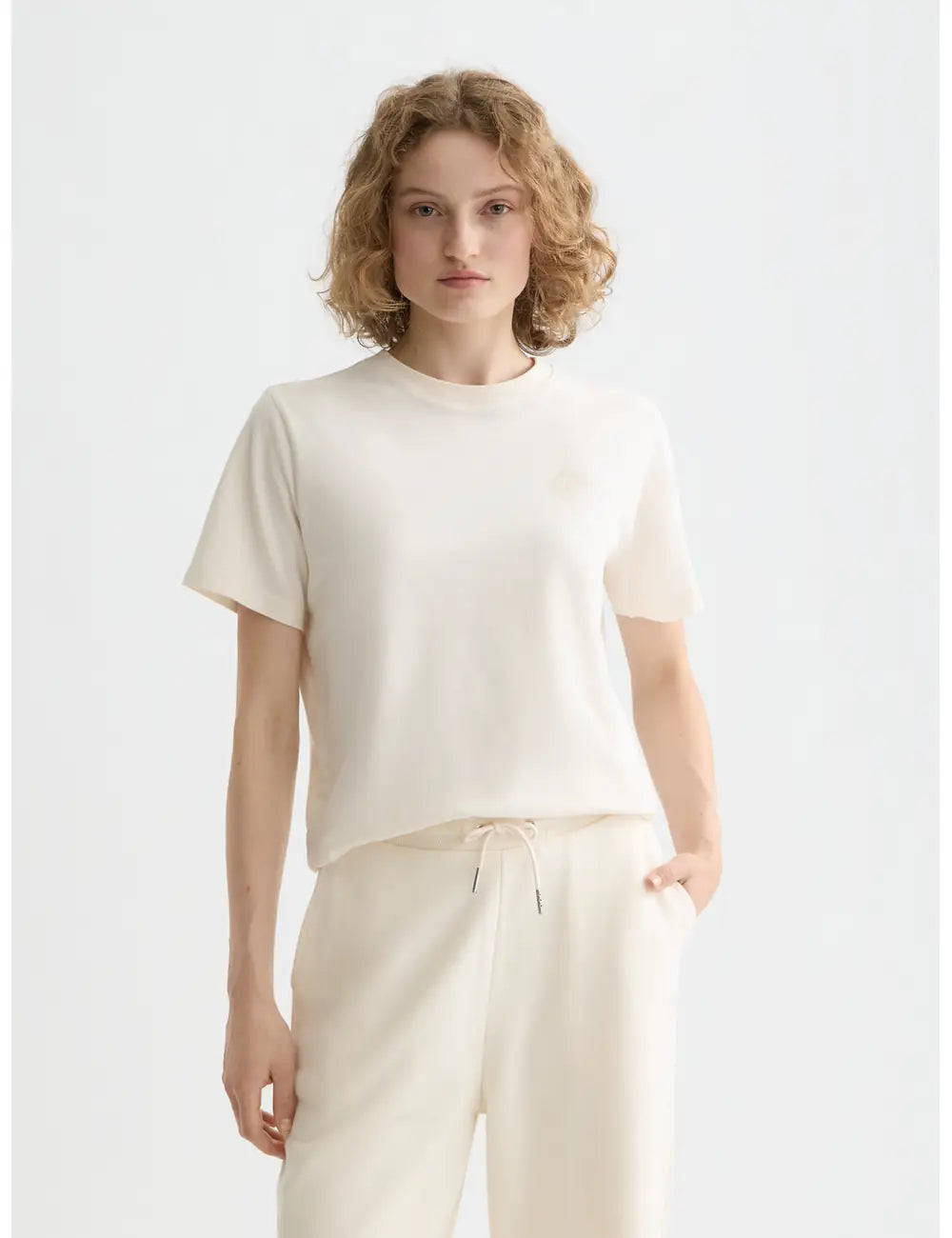 Off White Core Chest Artwork Regular T-shirt close-up on model by Scotch & Soda