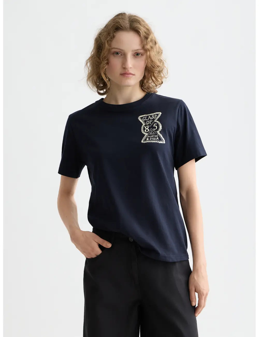 Chest Artwork Tee close-up on model showing fit and detail by Scotch & Soda