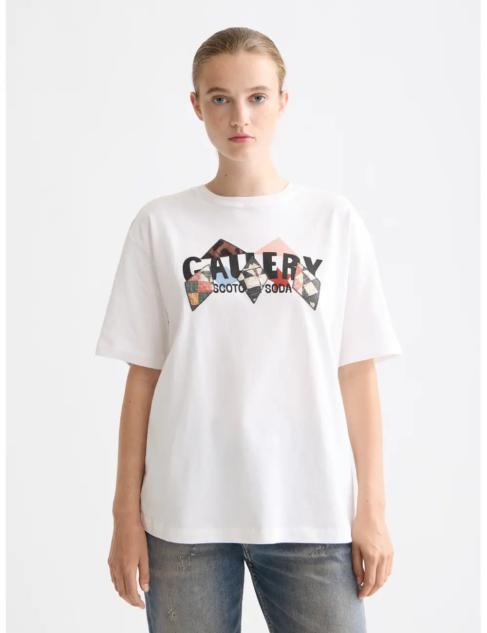 Artwork Loose Fit Tee close-up on model showing fit and detail by Scotch & Soda