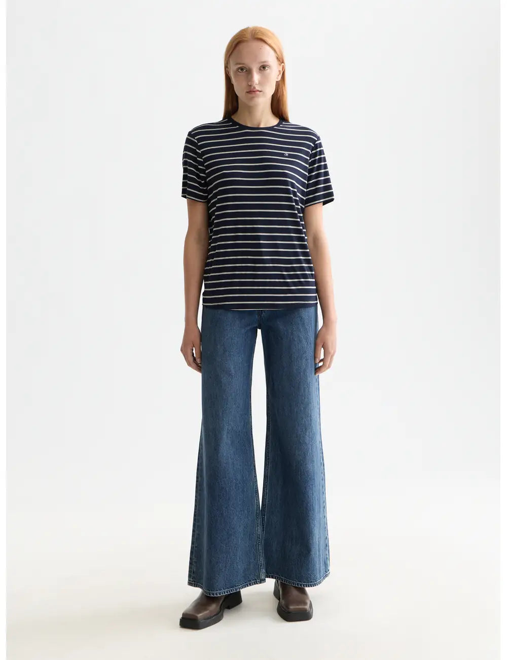 Striped Regular T Shirt full model shot showing overall fit by Scotch & Soda