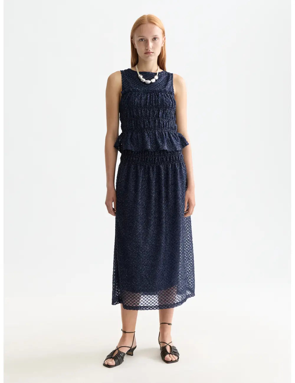 Smocked Tank Peacoat full model shot showing overall fit by Scotch & Soda