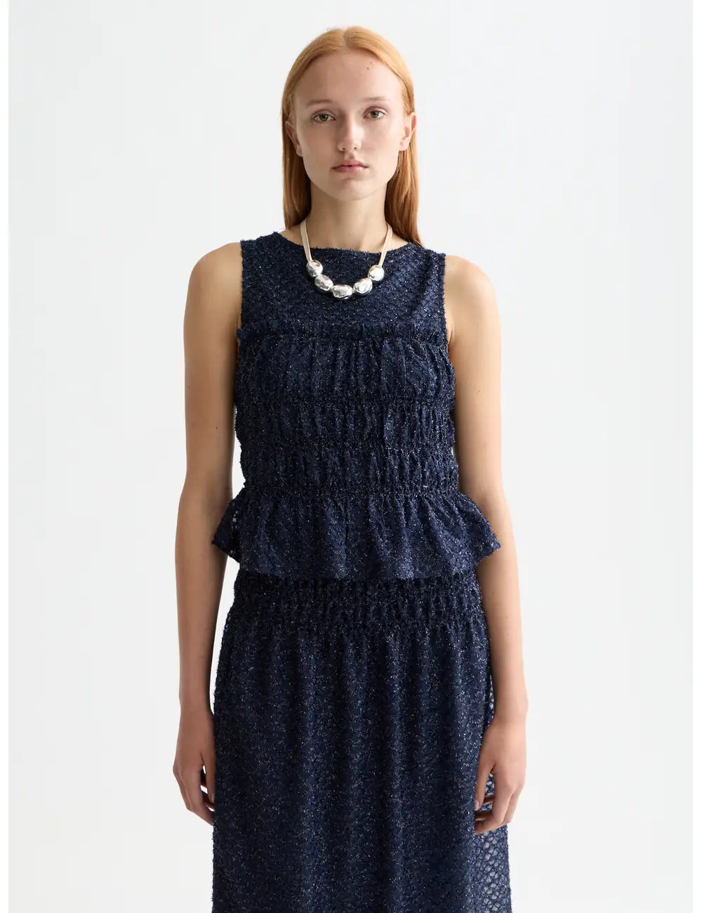 Smocked Tank Peacoat close-up on model showing fit and detail by Scotch & Soda