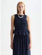 Smocked Tank Peacoat close-up on model showing fit and detail by Scotch & Soda