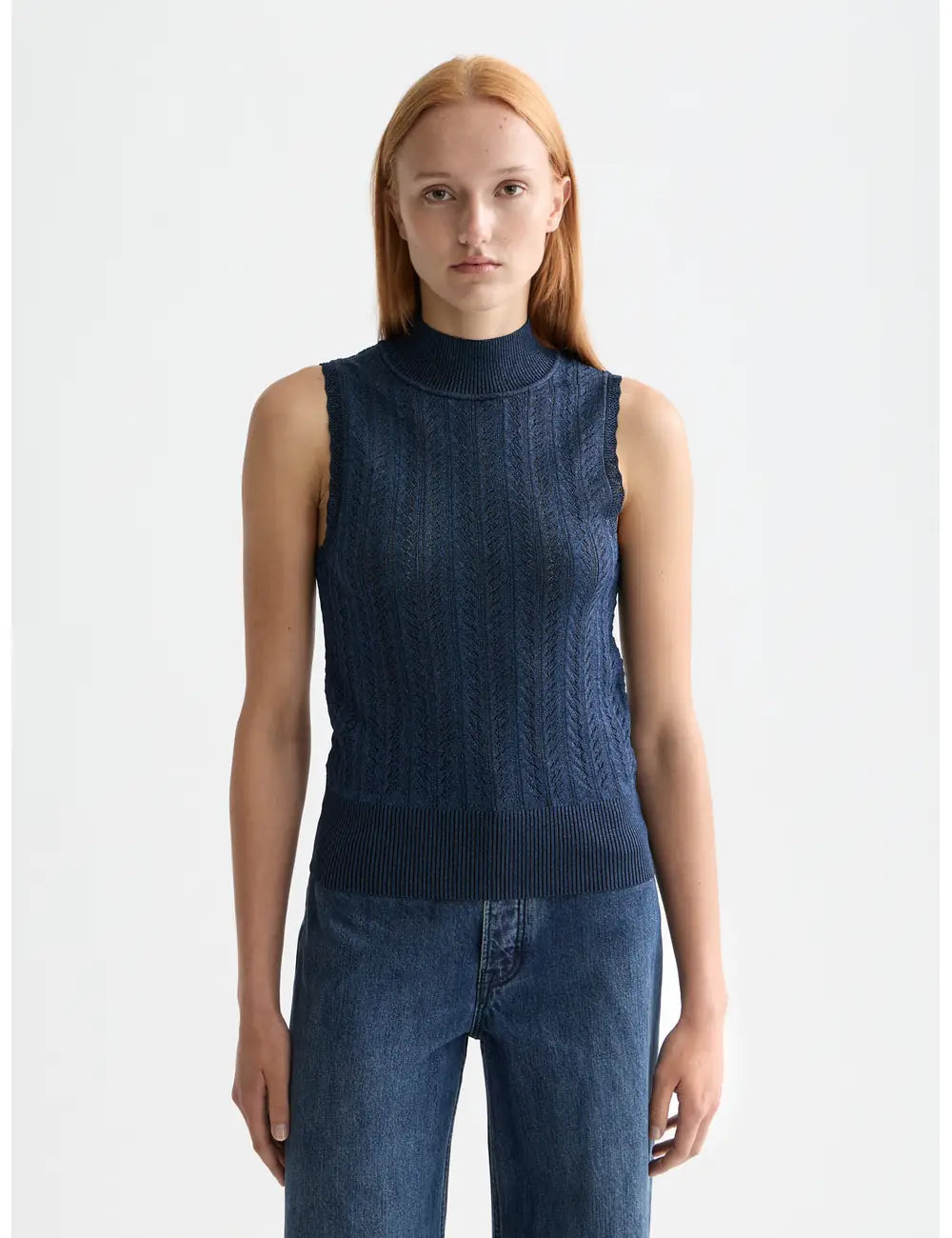 Metallic Knitted Tank close-up on model showing fit and detail by Scotch & Soda