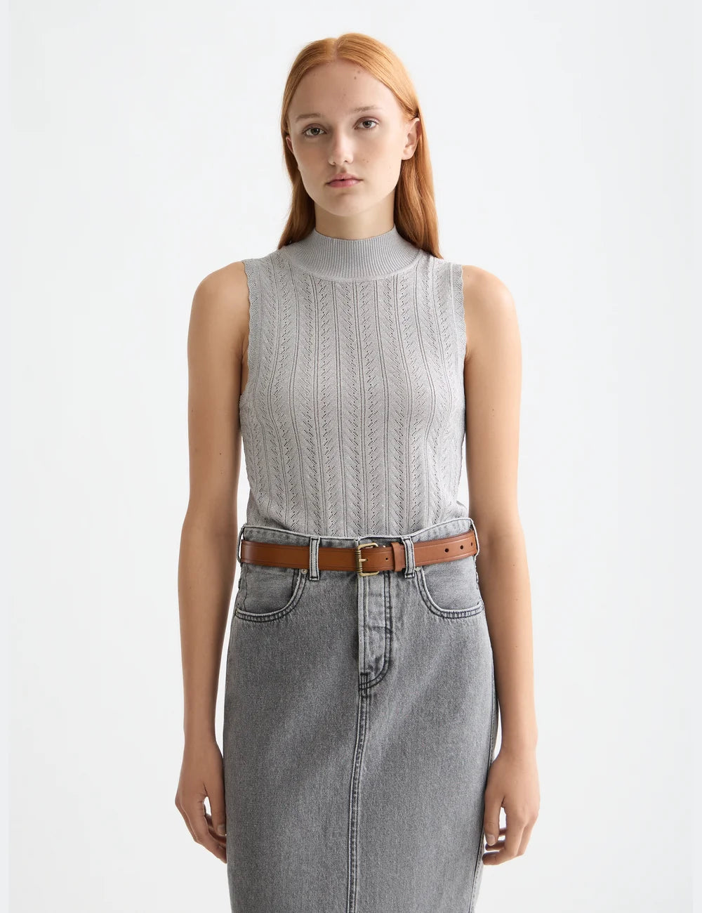 Metallic Knitted Tank close-up on model showing fit and detail by Scotch & Soda