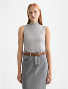 Metallic Knitted Tank close-up on model showing fit and detail by Scotch & Soda