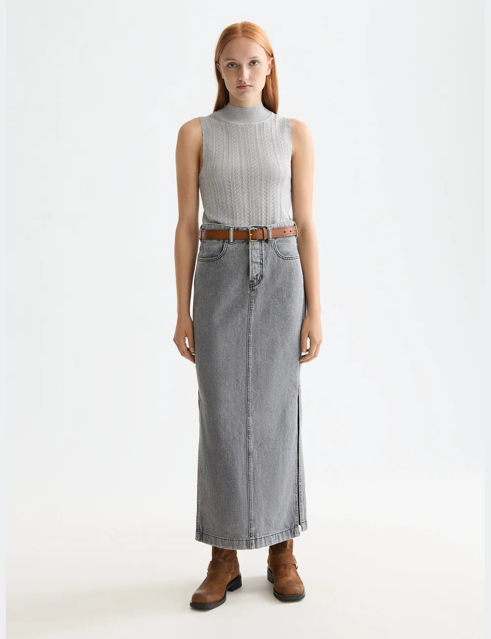 Metallic Knitted Tank full model shot showing overall fit by Scotch & Soda