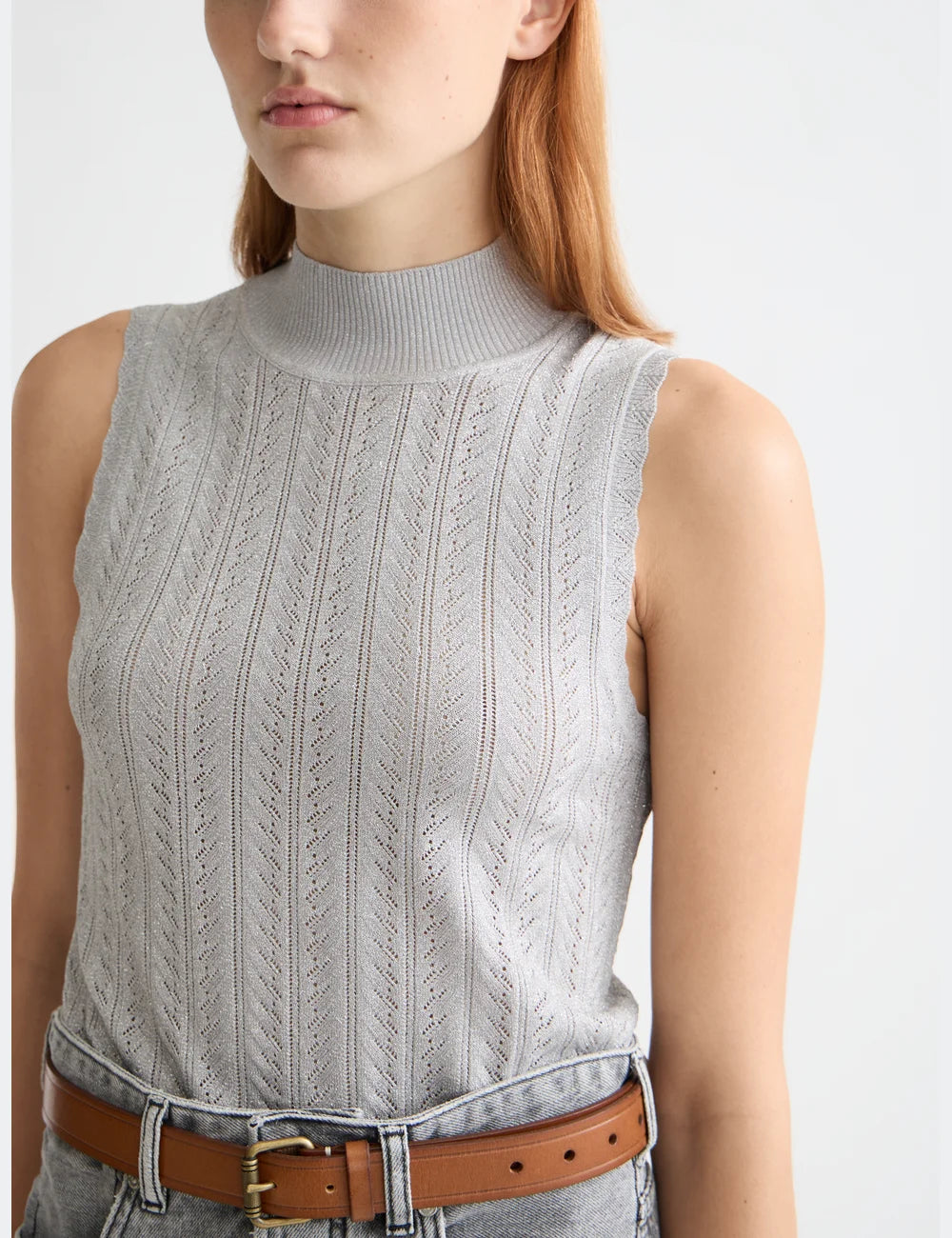 Metallic Knitted Tank detail view by Scotch & Soda