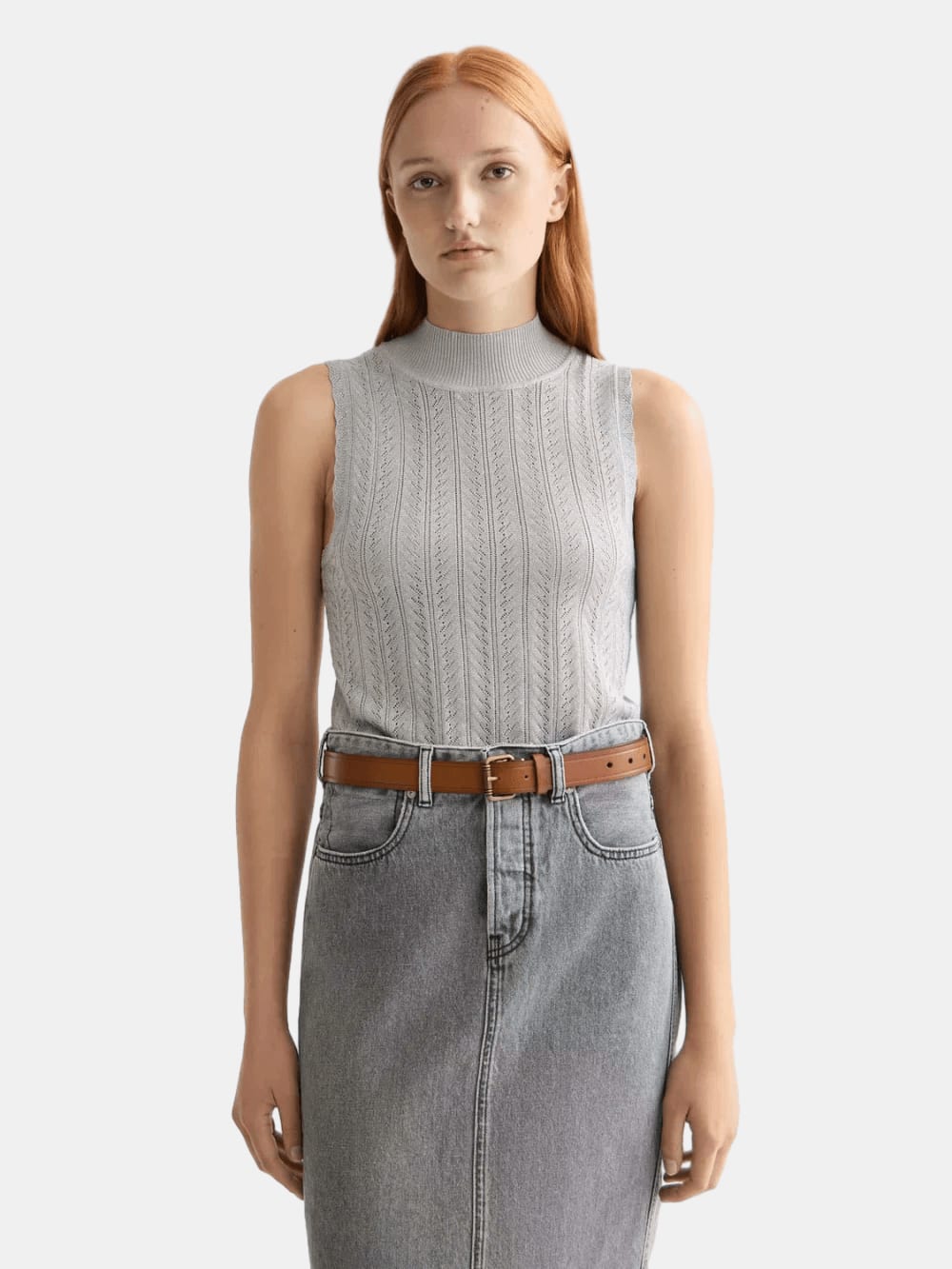 metallic-pointelle-knitted-tank side view by Scotch & Soda