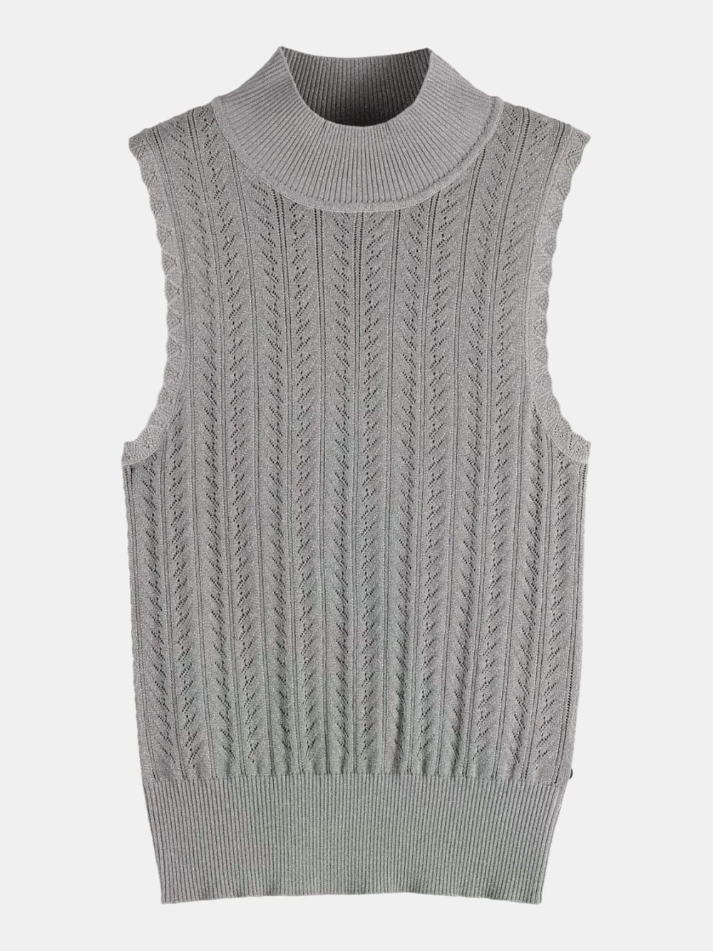 metallic-pointelle-knitted-tank front view by Scotch & Soda