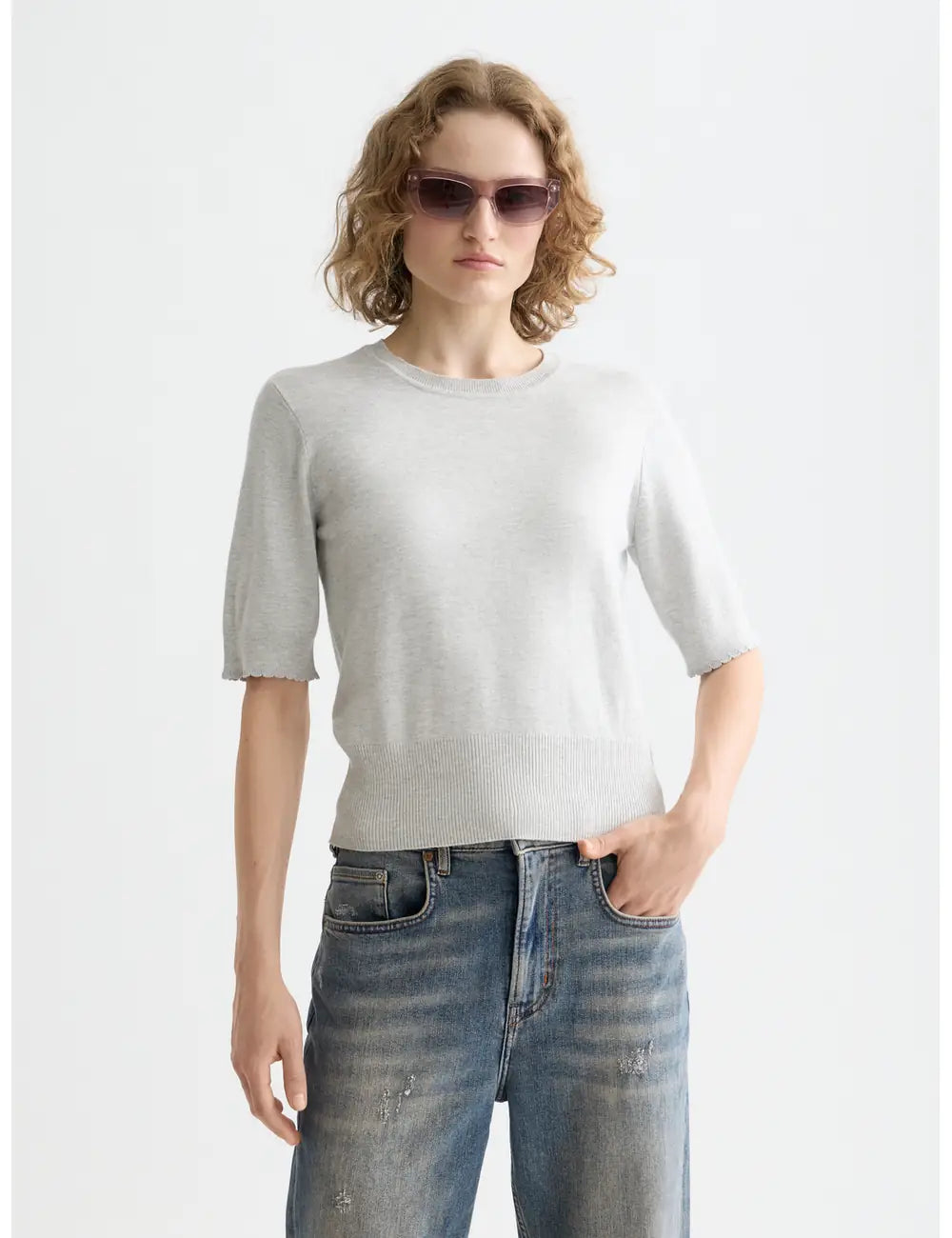 Crew Neck Pullover close-up on model showing fit and detail by Scotch & Soda