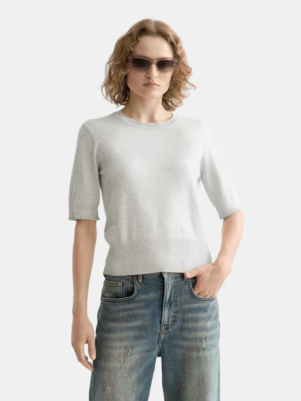 crew-neck-short-sleeve-pullover side view by Scotch & Soda