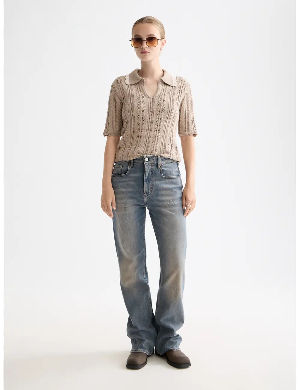 Knitted Polo Shirt full model shot showing overall fit by Scotch & Soda