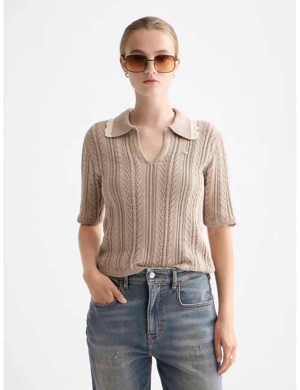 Knitted Polo Shirt close-up on model showing fit and detail by Scotch & Soda