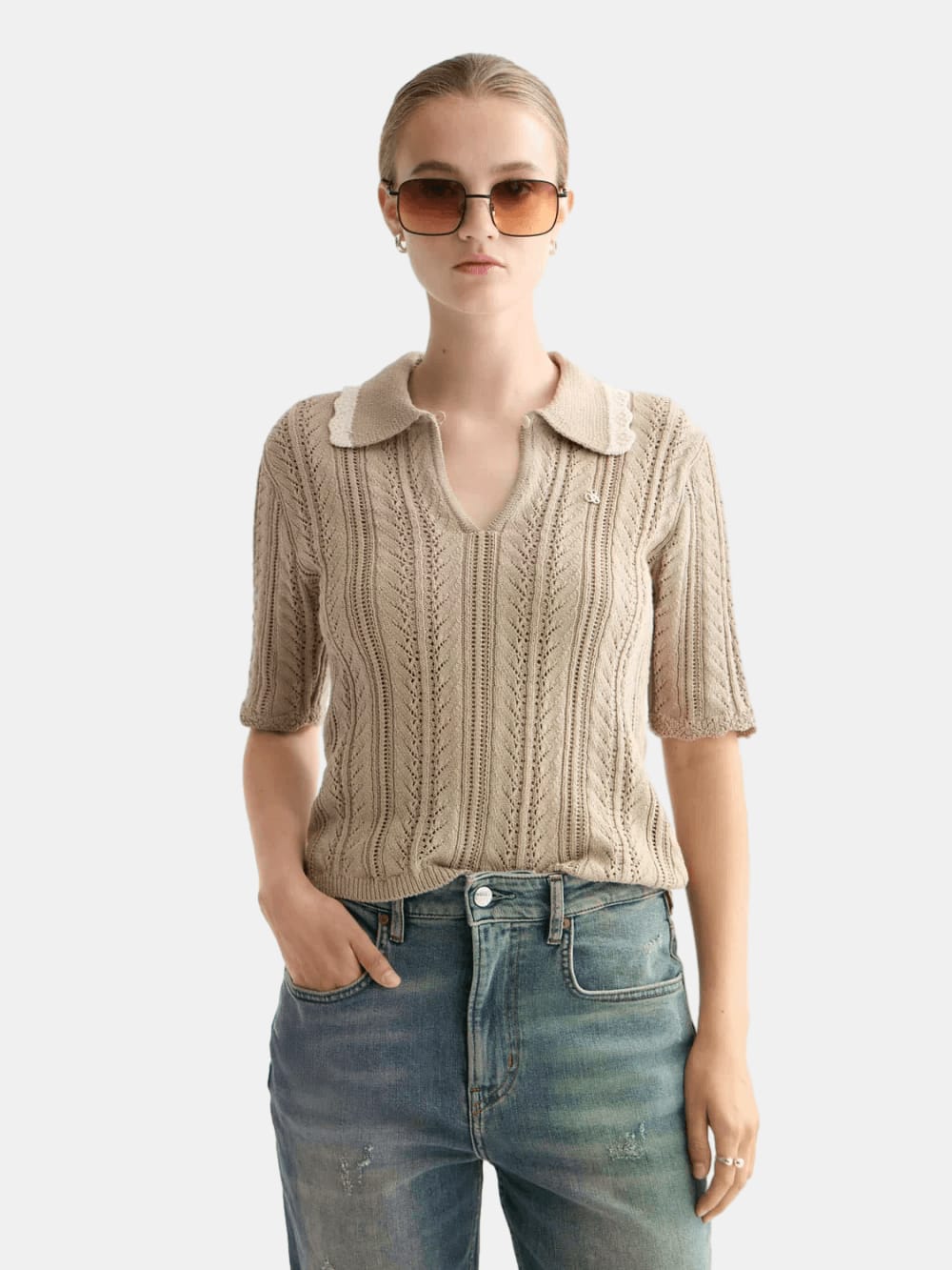 pointelle-collared-knitted-polo-1 side view by Scotch & Soda