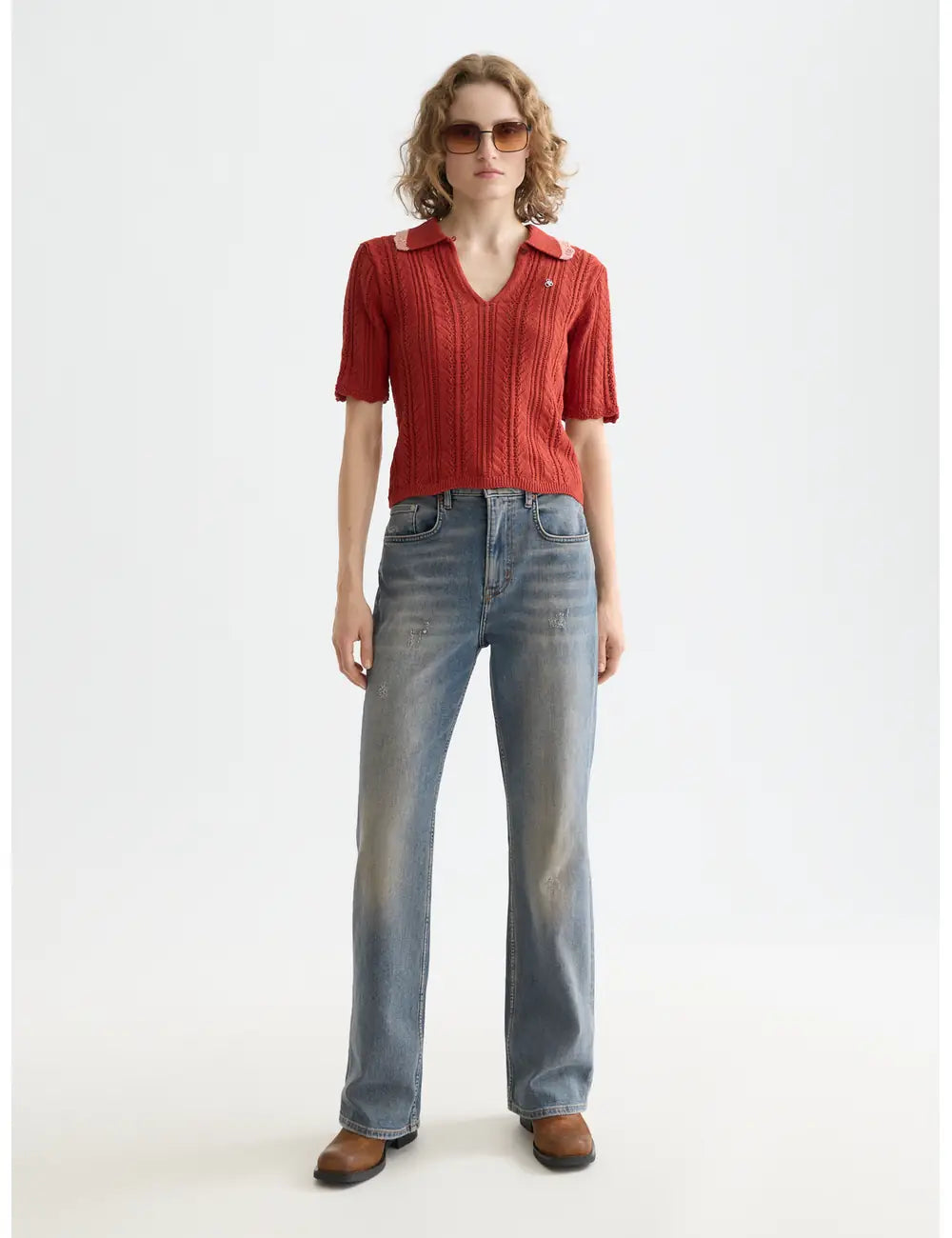 Knitted Polo Shirt full model shot showing overall fit by Scotch & Soda