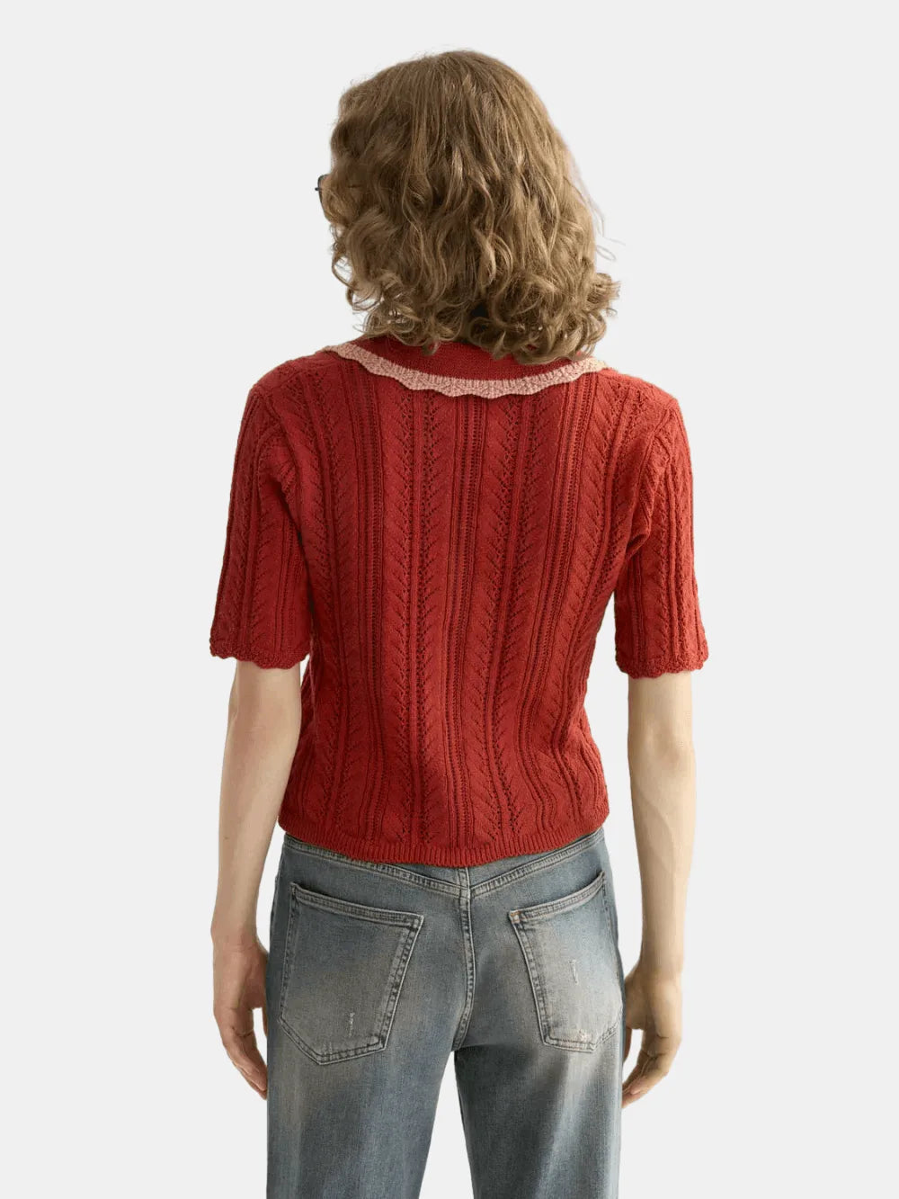 pointelle-collared-knitted-polo detail shot by Scotch & Soda