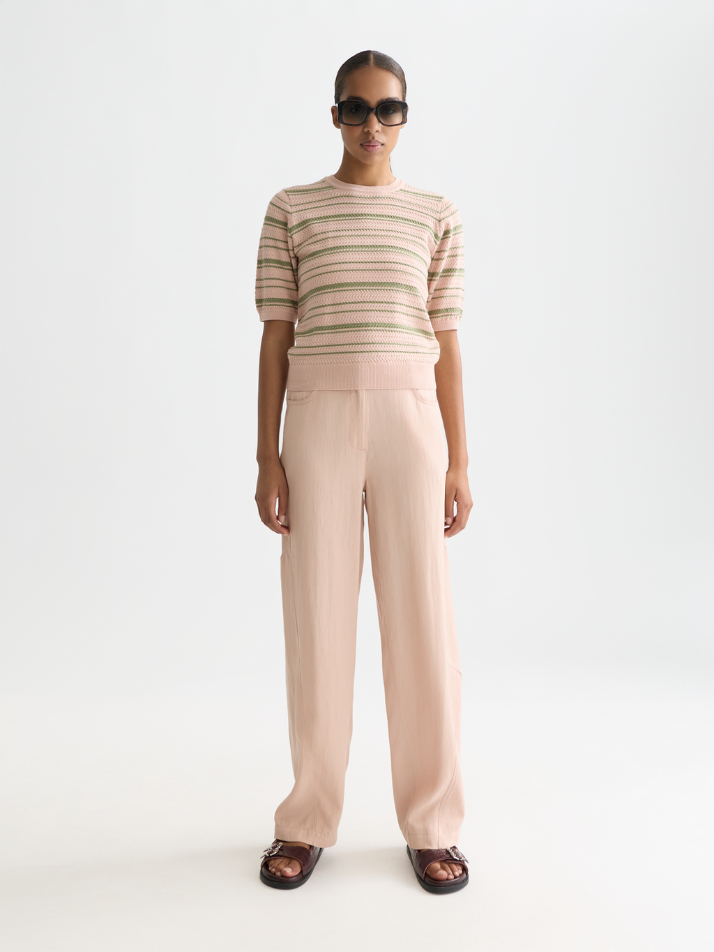 Textured stripe knitted top