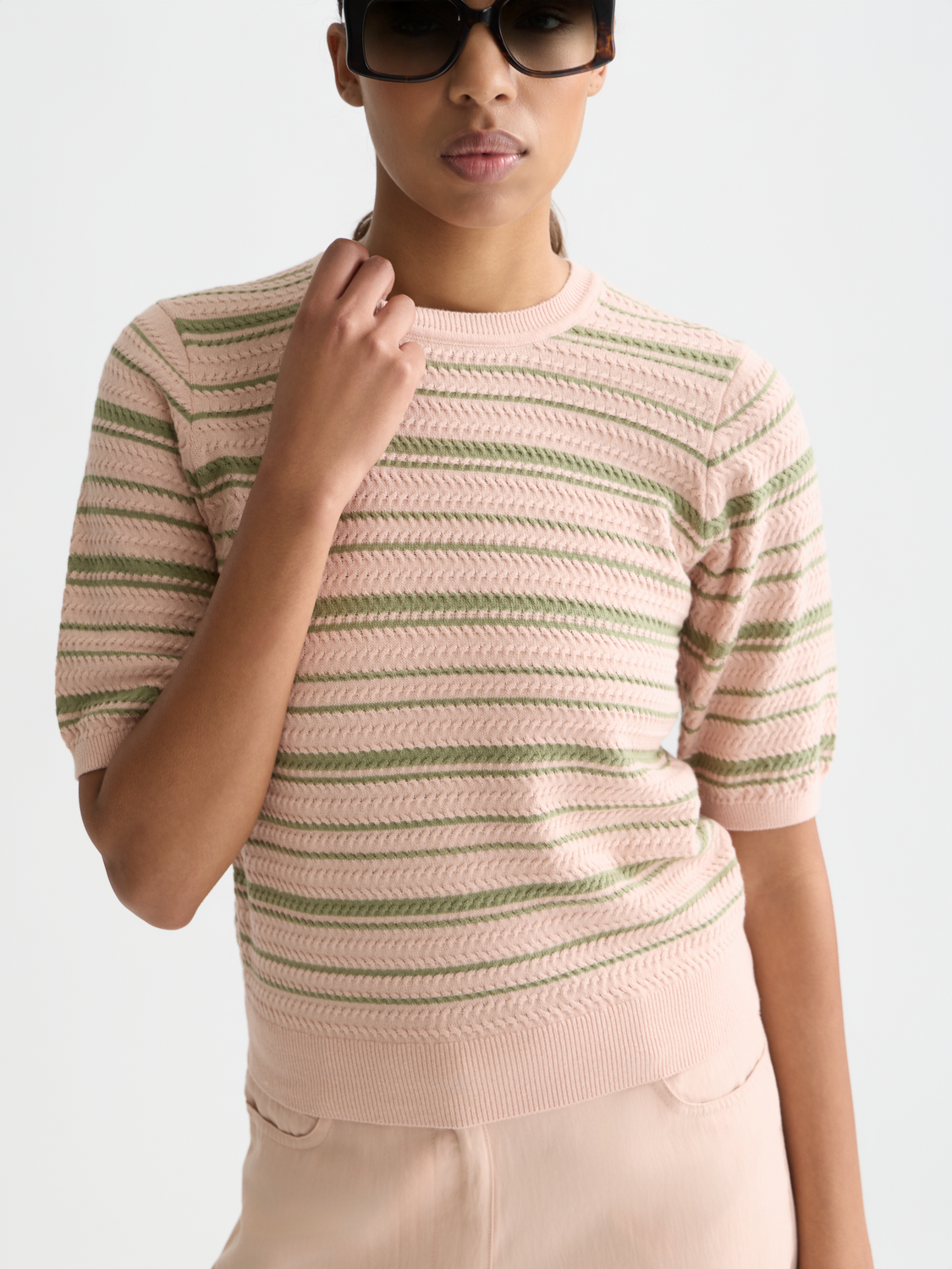 Textured stripe knitted top