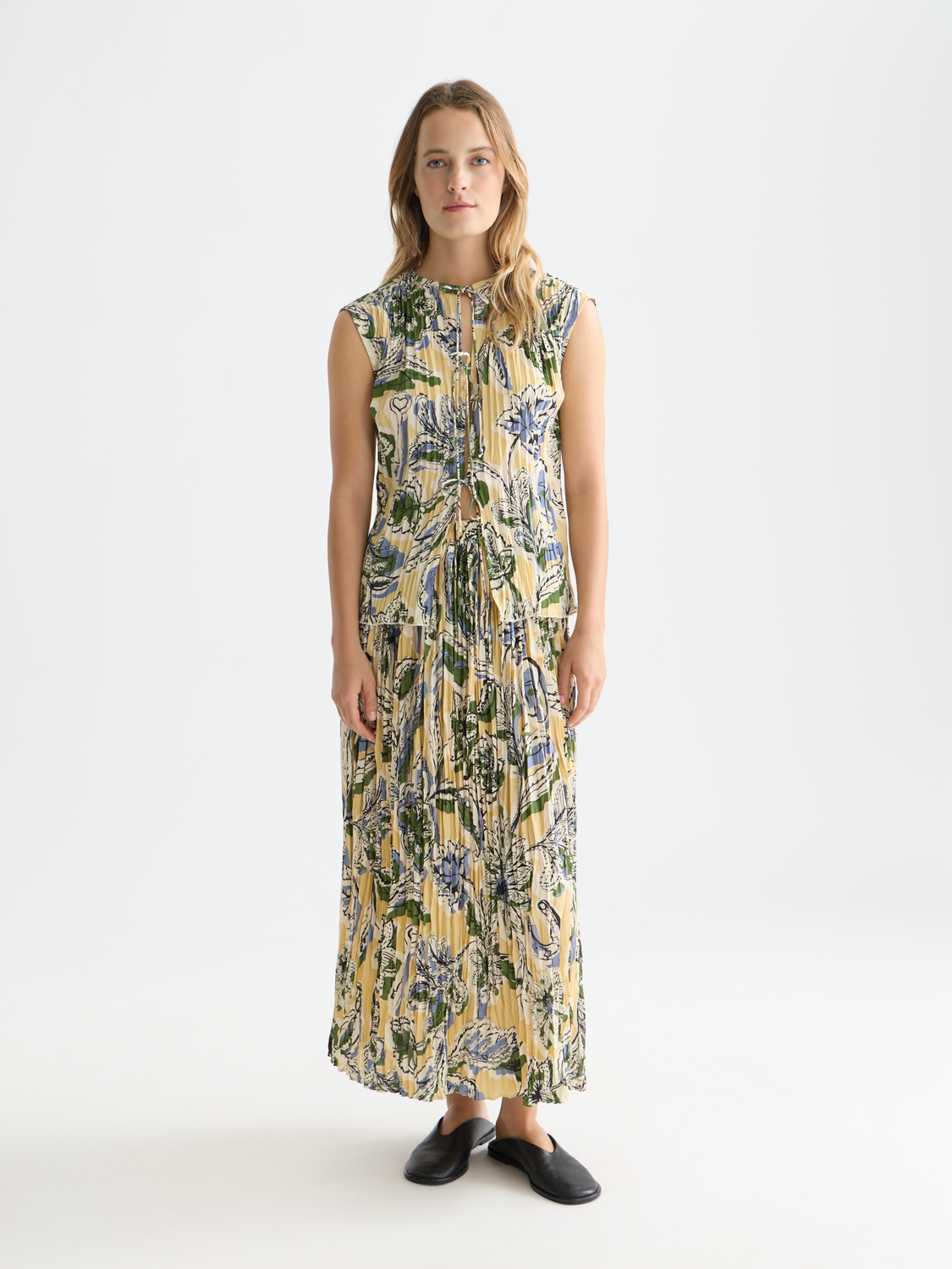 Printed pleat top