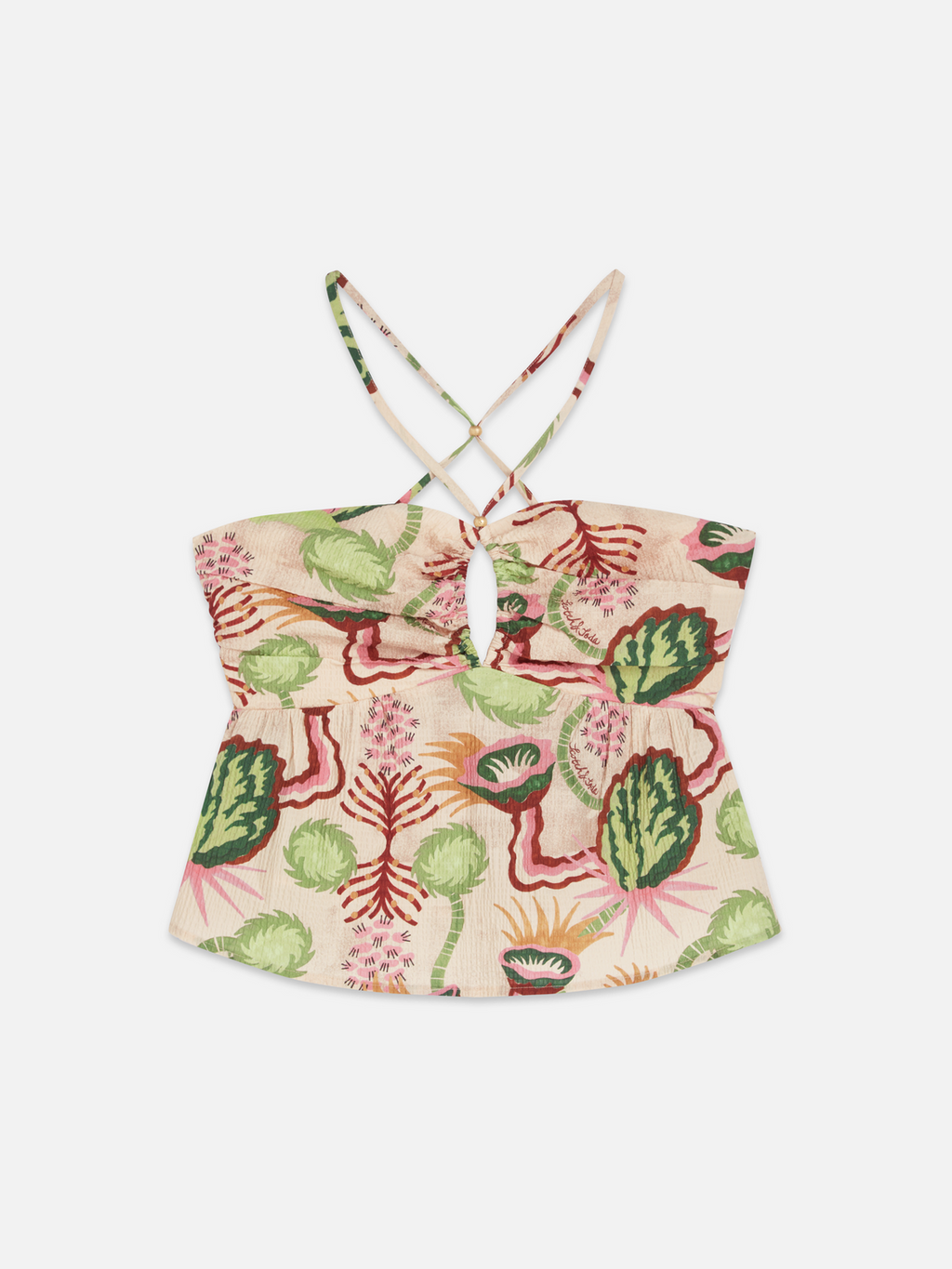 Cotton seersucker keyhole halter top