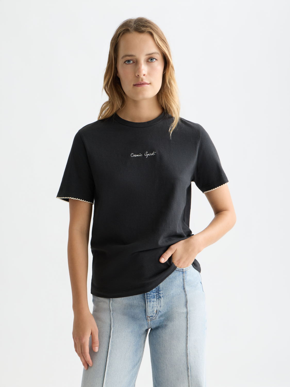 Embroidered slub T-shirt