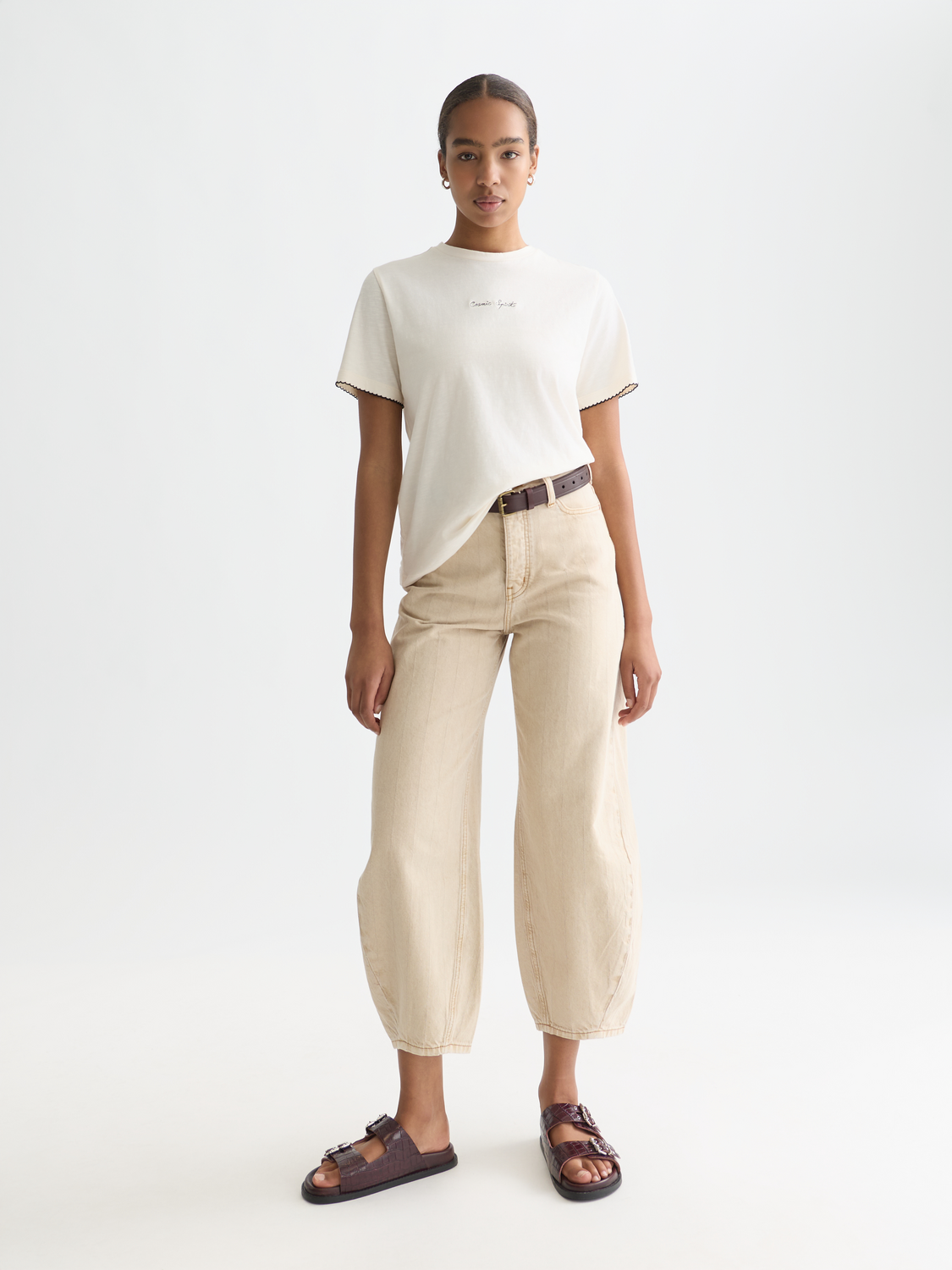 Embroidered slub T-shirt