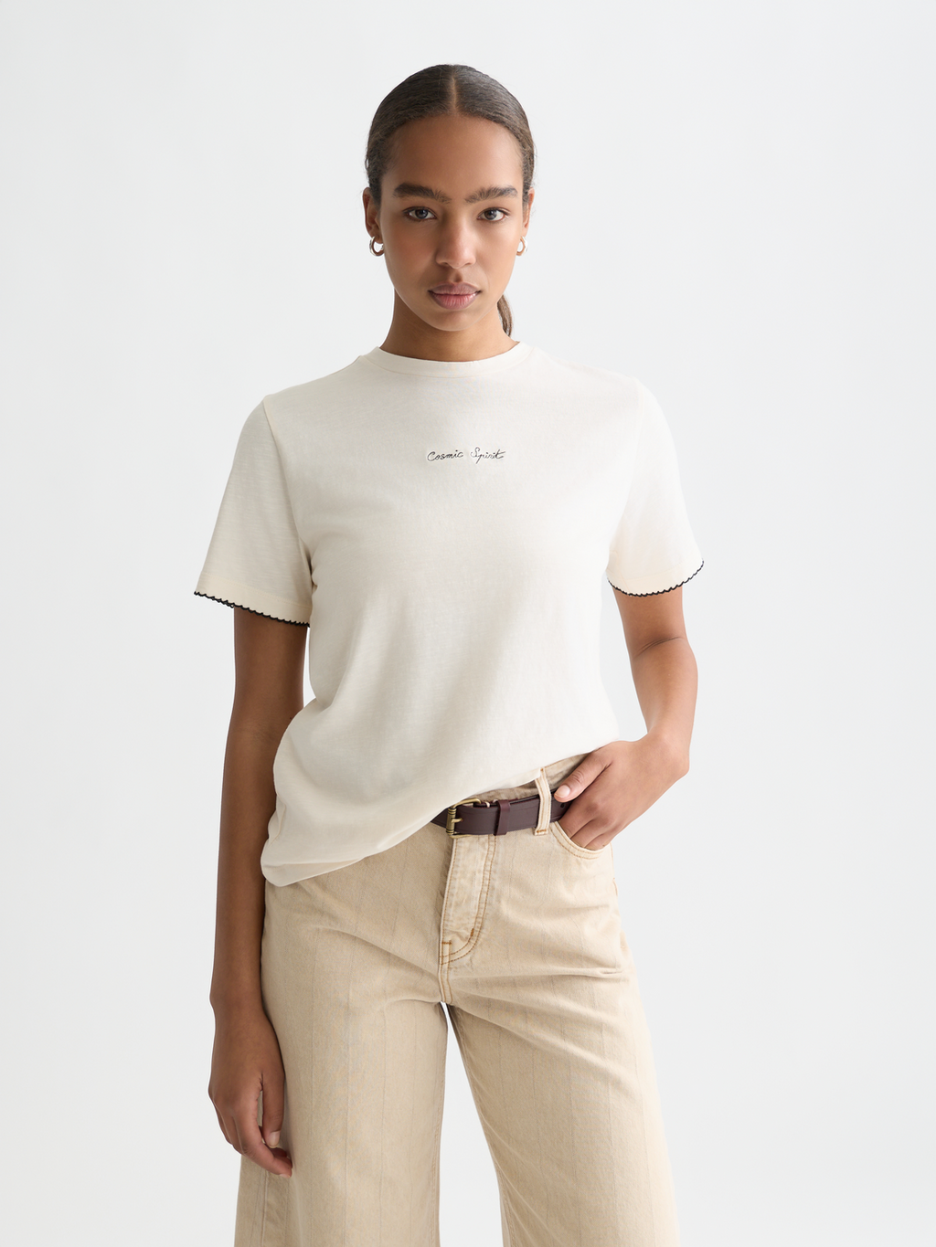 Embroidered slub T-shirt