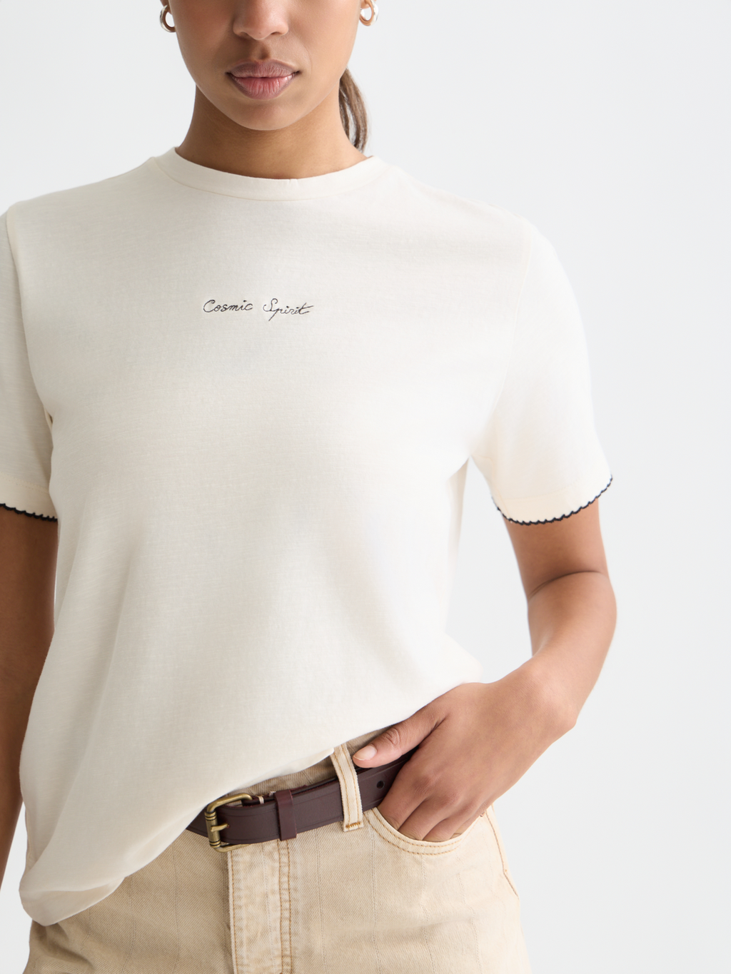 Embroidered slub T-shirt