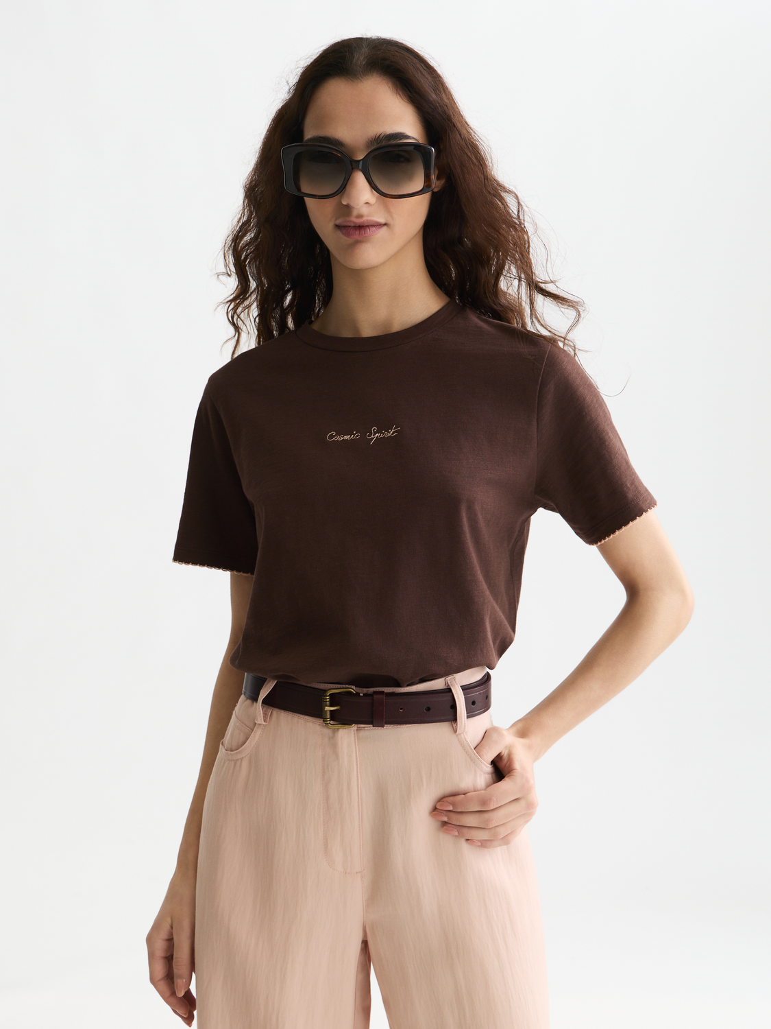 Embroidered slub T-shirt