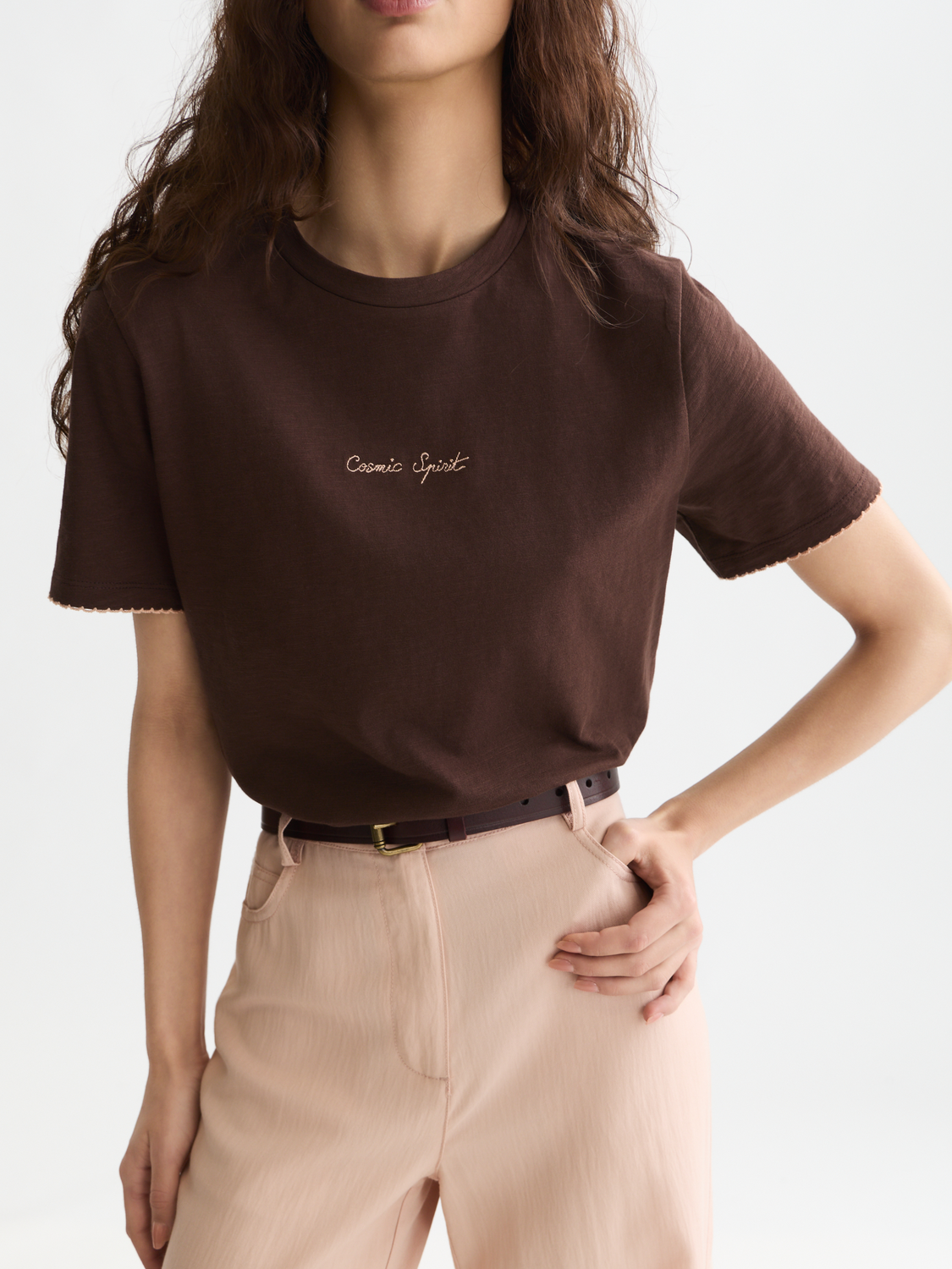 Embroidered slub T-shirt