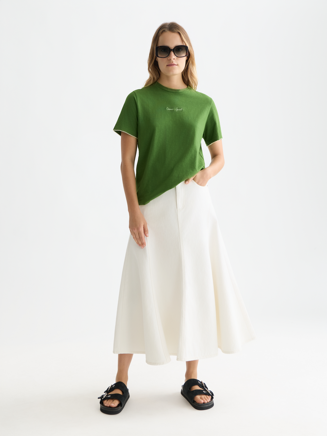 Embroidered slub T-shirt