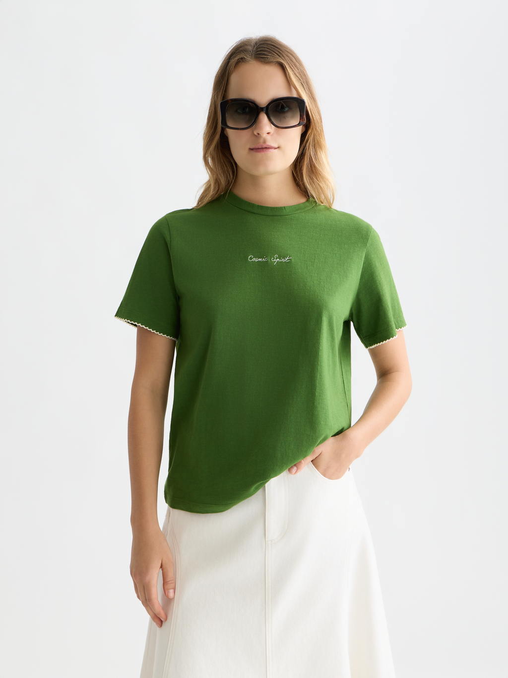 Embroidered slub T-shirt
