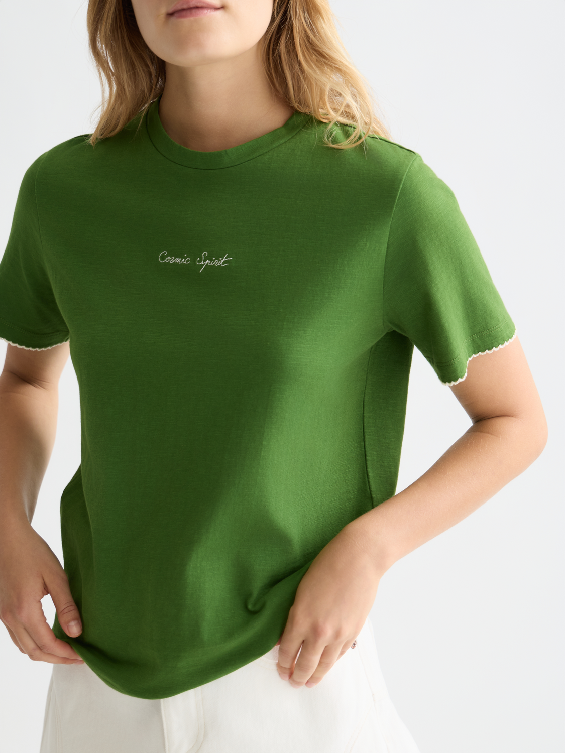 Embroidered slub T-shirt