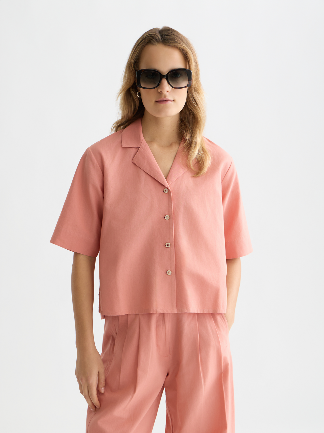 Cotton linen short sleeve shirt