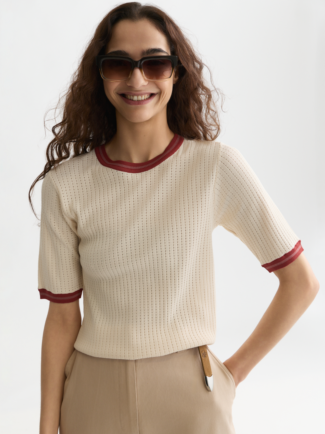 Pointelle knitted relaxed t-shirt
