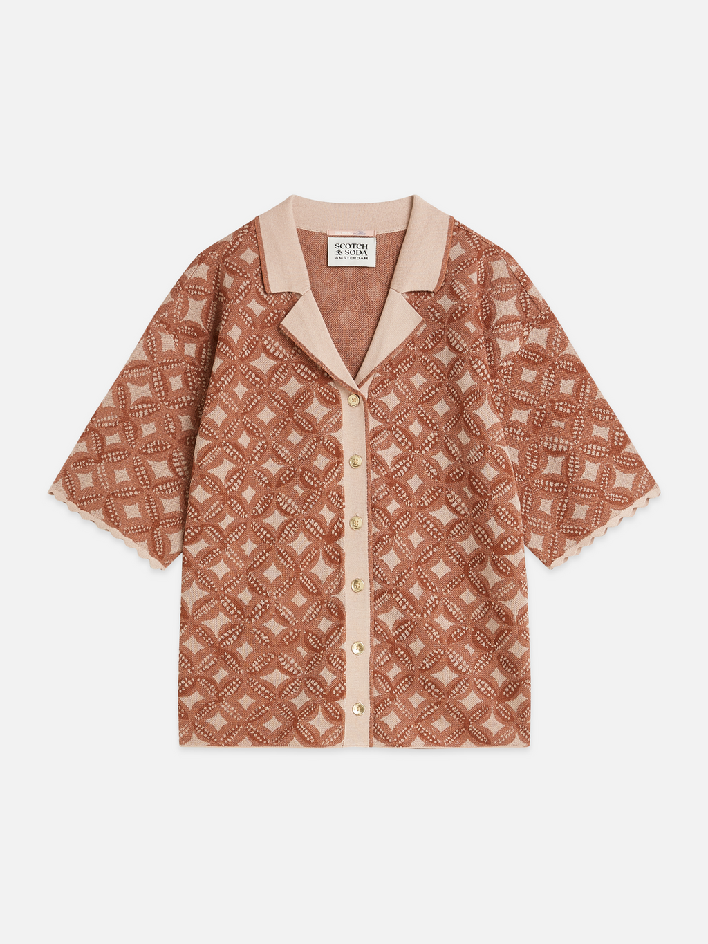 Jacquard knitted short-sleeve shirt