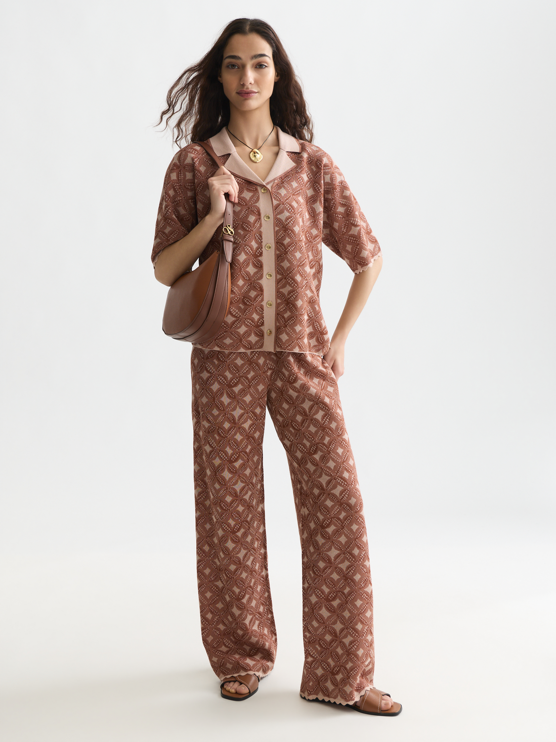 Jacquard knitted short-sleeve shirt