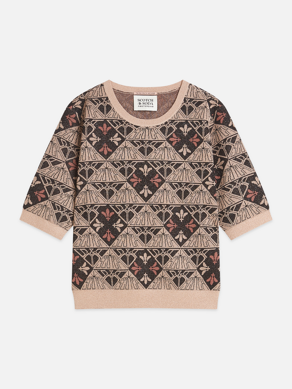 Monogram jacquard short-sleeved pullover