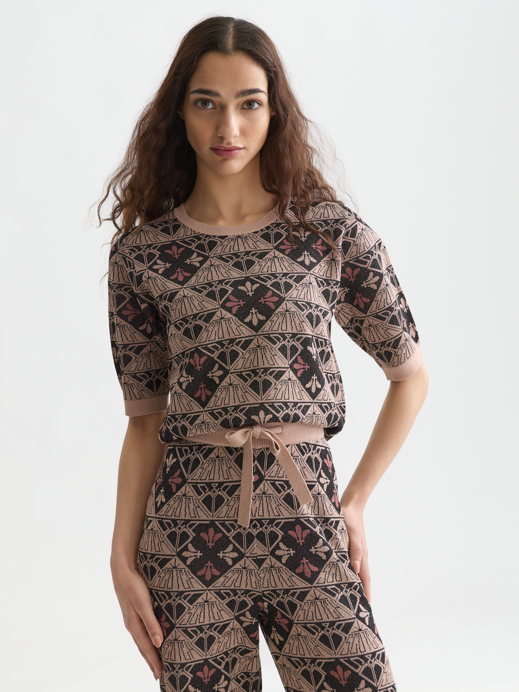 Monogram jacquard short-sleeved pullover