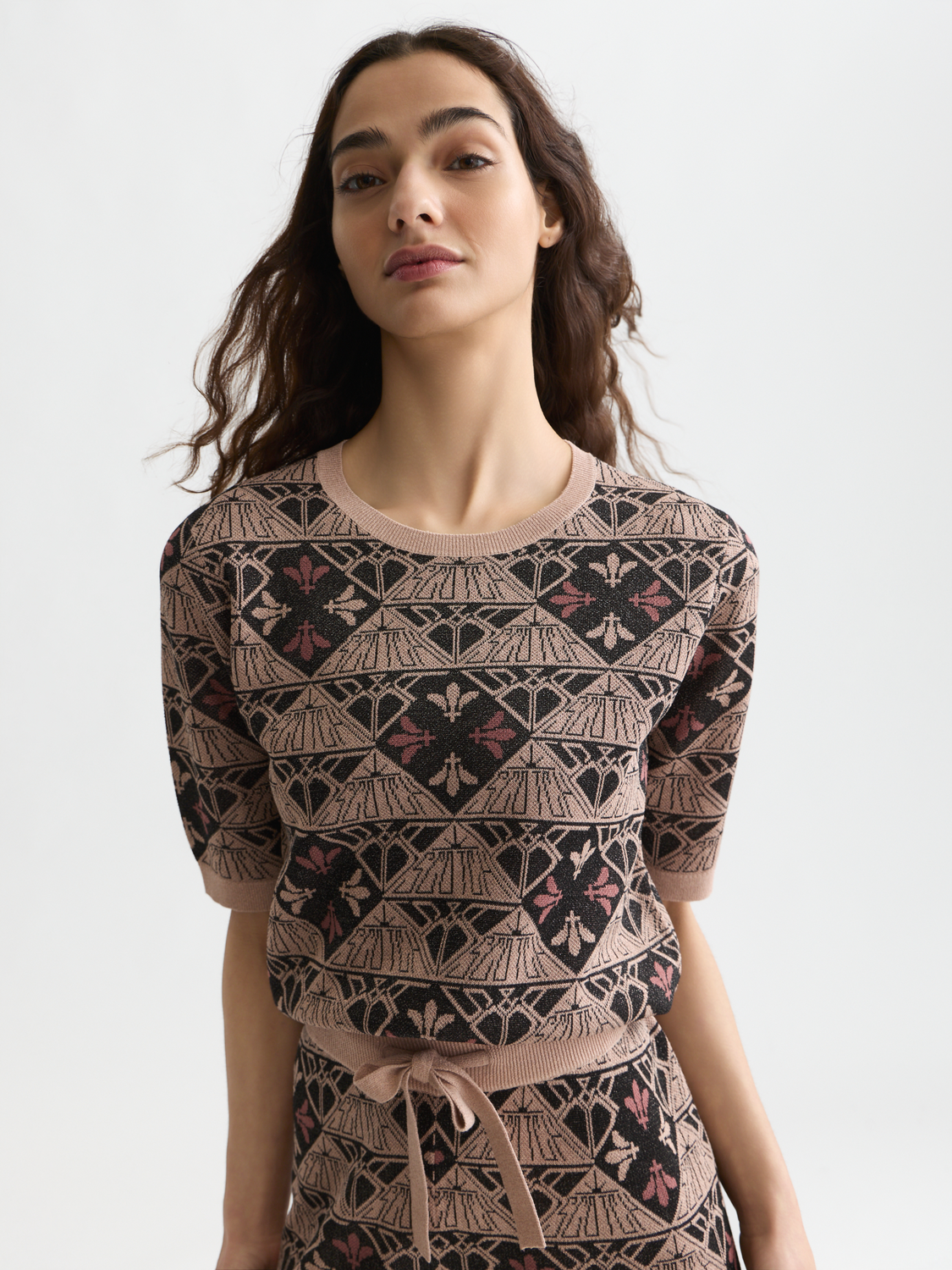 Monogram jacquard short-sleeved pullover
