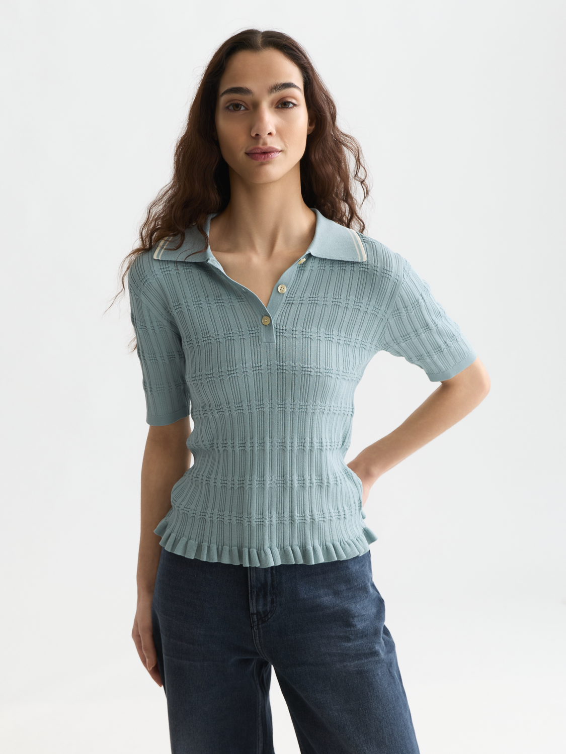 Ripple stitch fitted pullover