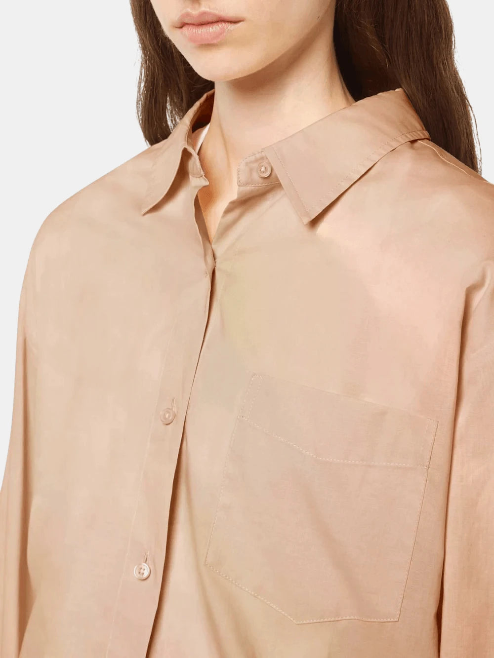 Oversized Light Weight Cotton Shirt (Open Brown) detail shot of fabric and craftsmanship by Scotch & Soda