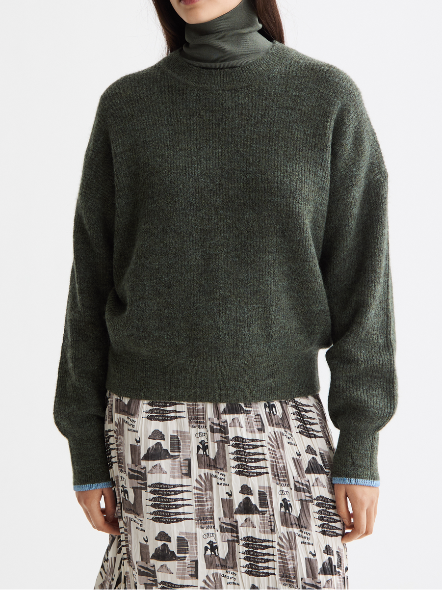Fuzzy crew neck pullover