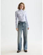 Printed Mock Neck Tee full model shot showing overall fit by Scotch & Soda