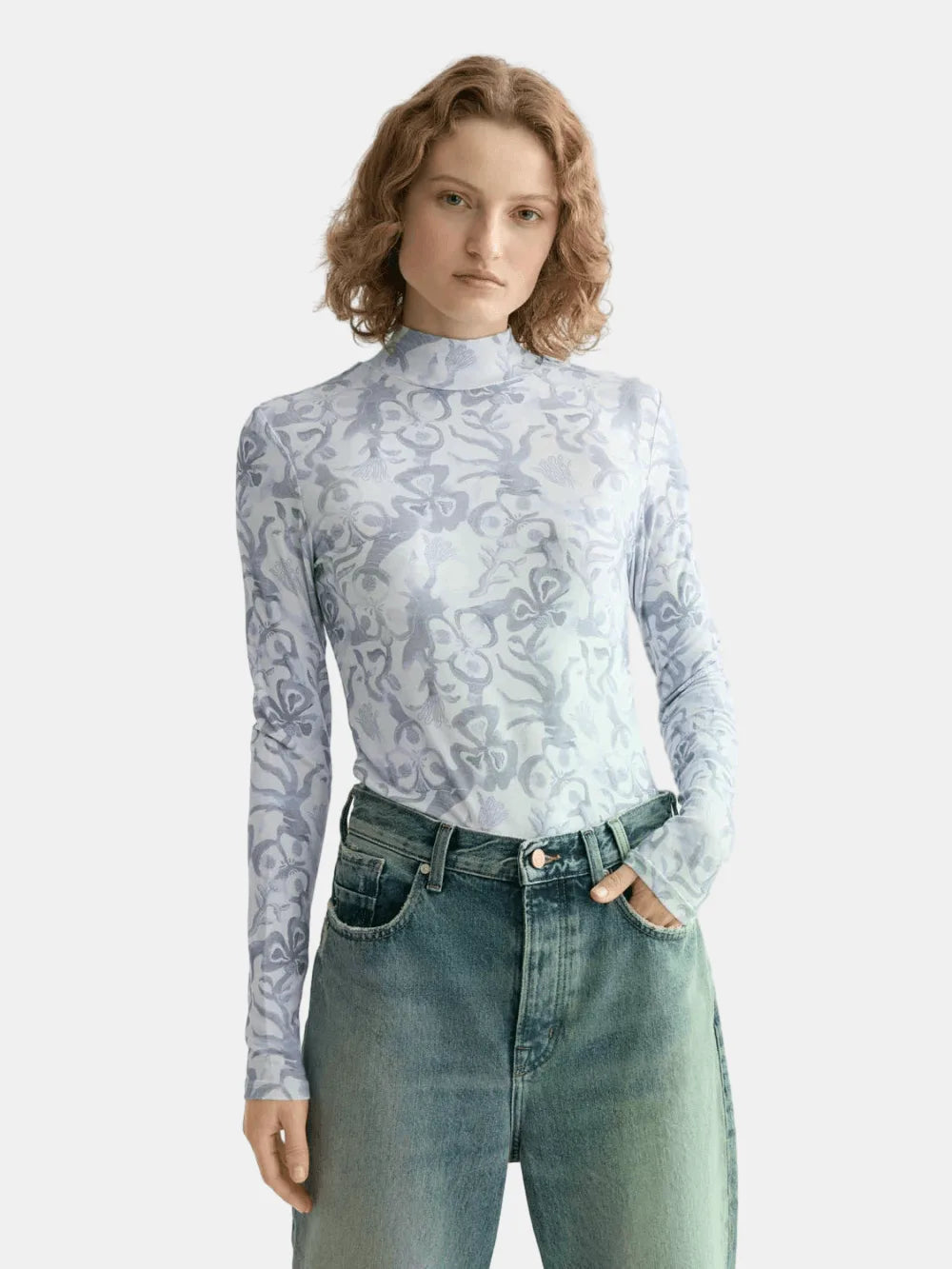 all-over-printed-mock-neck-long-sleeve-t-shirt side view by Scotch & Soda